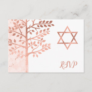 Rose Gold Tree of Life Bat Mitzvah RSVP Card