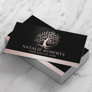 Rose Gold Tree Root Logo Wellness Salon & Spa Business Card