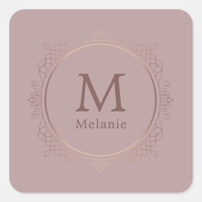 Rose Gold Trendy Monogram Elegant Template Square Sticker (Front)