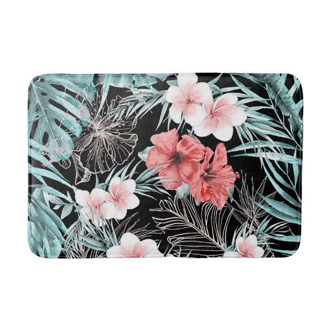 Rose Gold Tropical Botanical Island Paradise Chic Bath Mat (Front)