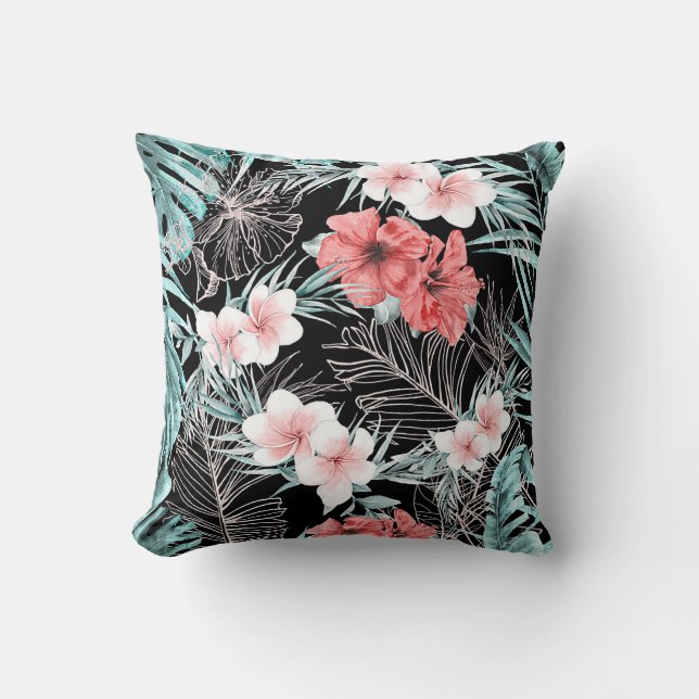 Rose Gold Tropical Botanical Island Paradise Chic Cushion (Front)