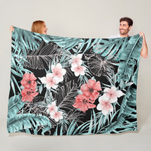 Rose Gold Tropical Botanical Island Paradise Chic Fleece Blanket
