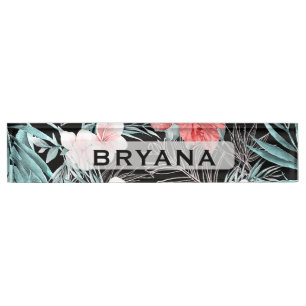 Rose Gold Tropical Botanical Island Paradise Chic Nameplate