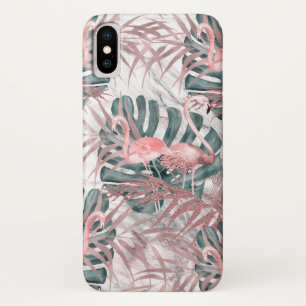 Rose Gold Tropical Flamingos Leaves & Marble iPhone X Case