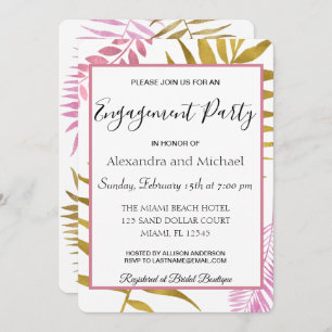 Rose Gold Tropical Floral Engagement Party Invitation