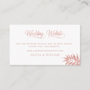Rose Gold Tropical Leaf Elegant Wedding Website Enclosure Card