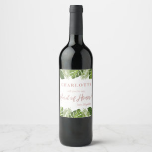 Rose gold tropical Maid of Honour Proposal Wine Label