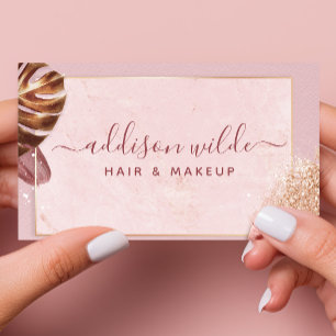 Rose Gold Tropical Palm Leaves Botanical Glitter Business Card