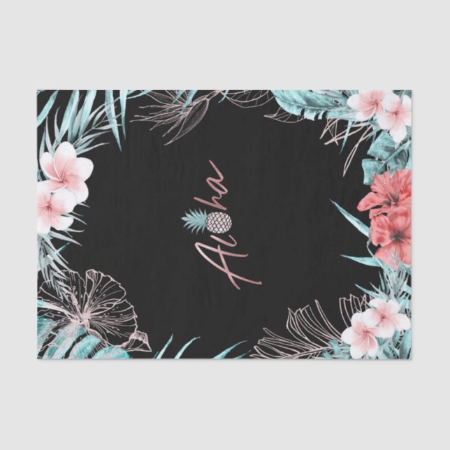 Rose Gold Tropical Pineapple Botanical Aloha Luau Tissue Paper (Front)