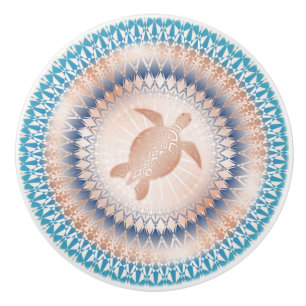 Rose Gold Turquoise Turtle Mandala Nautical Ceramic Knob