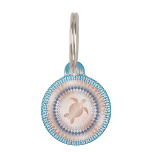 Rose Gold Turquoise Turtle Mandala Pet Tag