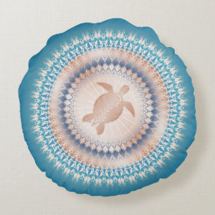 Rose Gold Turquoise Turtle Mandala Round Cushion
