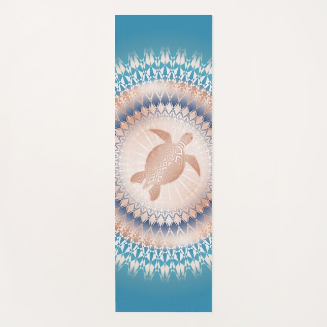 Rose Gold Turquoise Turtle Mandala Yoga Mat (Front)