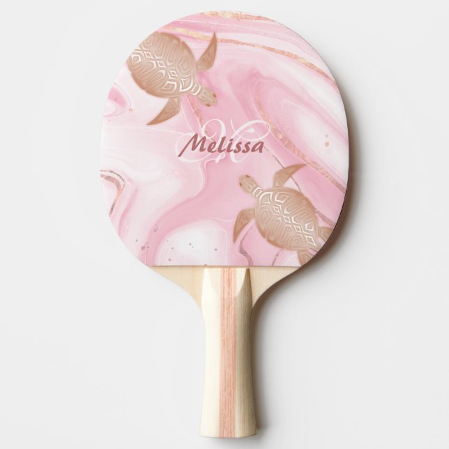 Rose Gold Turtle Blush Marble Monogram Your Name  Ping Pong Paddle (Front)