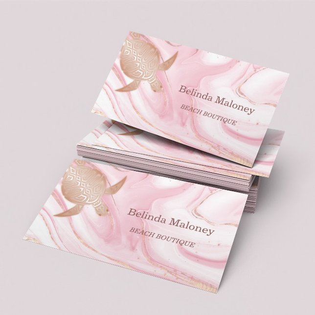 Rose Gold Turtle Pink Marble Beach Business Card (Creator Uploaded)