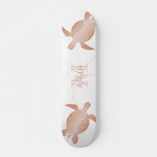 Rose Gold Turtle White Marble Monogram Your Name Skateboard