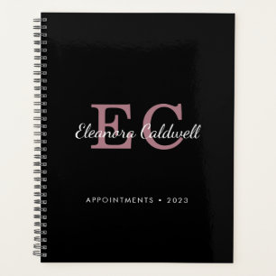 Rose Gold Two Initials Monogram on Black 2022 Planner
