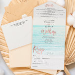 Rose gold typography beach photo wedding all in one invitation<br><div class="desc">Rose gold typography beach photography all in one wedding invitation A modern ,  simple,  elegant and chic faux rose gold brush hand lettering typography on a beach photography tropical background. Perfect for simple,  elegant and modern tropical outdoor wedding or destination wedding,  wedding details and rsvp</div>