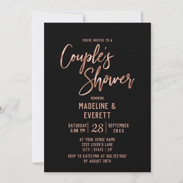 Rose Gold Typography Couple's Shower Invitation (Front)