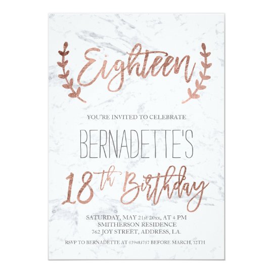 Rose gold typography feathers marble 18th Birthday ...