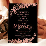 Rose Gold typography floral black chic wedding Invitation<br><div class="desc">Rose Gold typography leaf floral black chic wedding with hand painted Rose gold leaf foliage. The black background is fully customisable</div>