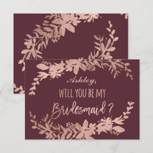 Rose Gold typography Floral burgundy bridesmaid Invitation