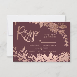 Rose Gold typography floral burgundy rsvp wedding Card