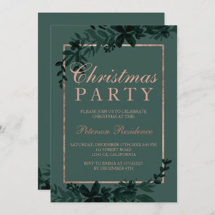 Rose gold typography Floral green leaf Christmas Invitation