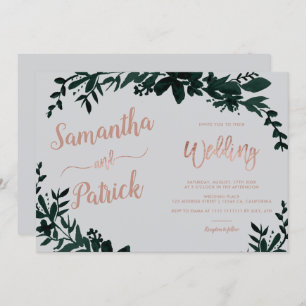 Rose gold typography Floral grey wedding landscape Invitation