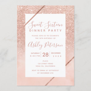 Rose gold typography glitter watercolor Sweet 16 Invitation