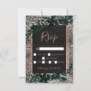 Rose gold typography leaf snow wood rsvp wedding