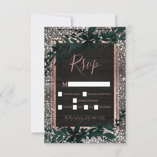 Rose gold typography leaf snow wood rsvp wedding (Front)