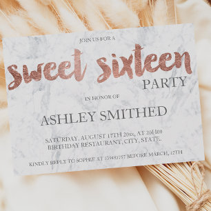 Rose gold typography marble Sweet 16 Invitation