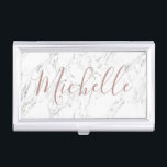 Rose Gold Typography Modern White Marble Business Card Holder<br><div class="desc">Rose Gold Typography Modern White Marble Business Card Holder.</div>