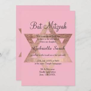 Rose gold typography pink Bat Mitzvah Invitation
