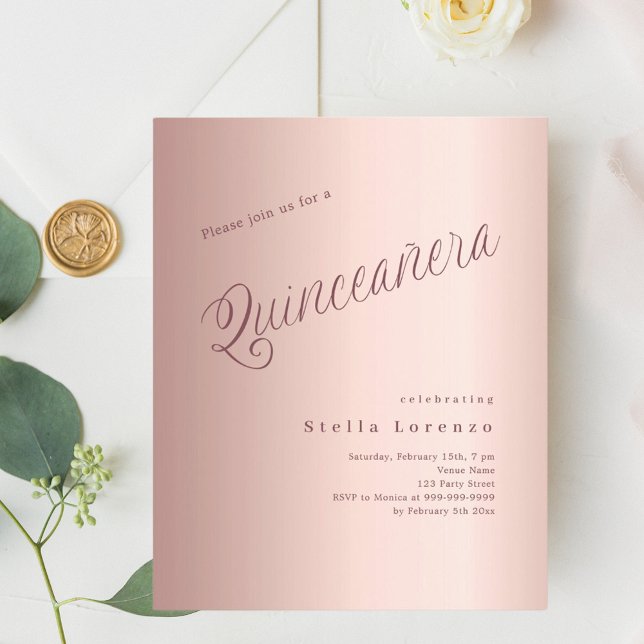 Rose gold typography Quinceanera invitation (Creator Uploaded)