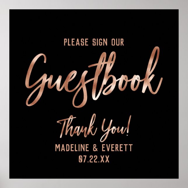 Rose Gold Typography Sign Our Guestbook Table Sign (Front)