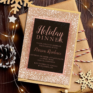 Rose gold typography snow holiday party kraft invitation