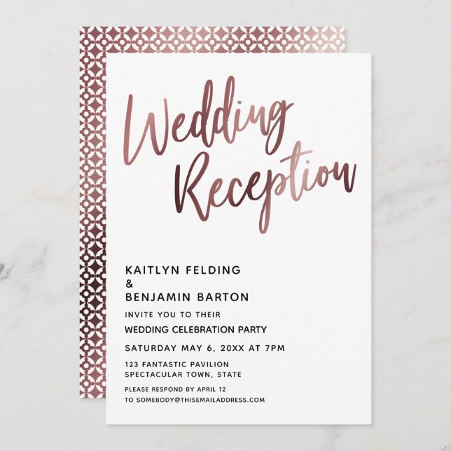 Rose Gold Typography Wedding Reception Invitation (Front/Back)