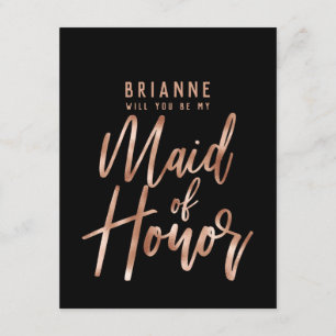 Rose Gold Typography Will You Be My Maid of Honour Invitation