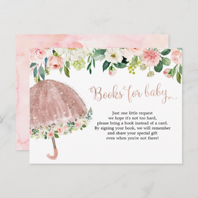 Rose Gold Umbrella April Shower Books for Baby Invitation Postcard (Front/Back)