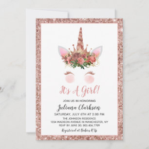 Rose Gold Unicorn Princess Baby Shower Invitation