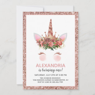 Rose Gold Unicorn Princess Birthday Invitation
