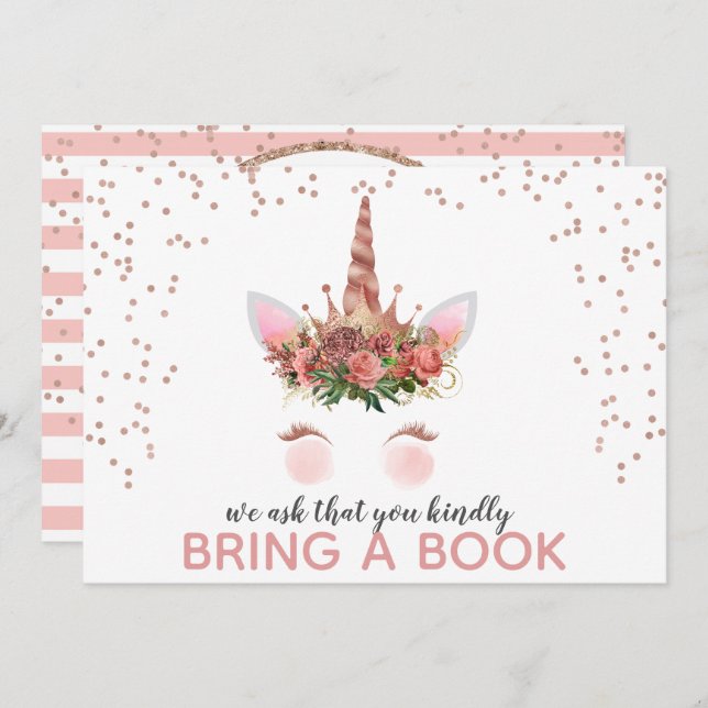 Rose Gold Unicorn Princess Bring A Book Invitation (Front/Back)