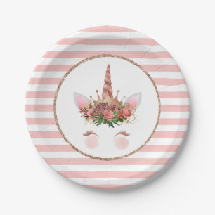 Rose Gold Unicorn Princess Paper Plate