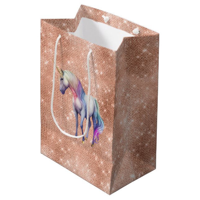 Rose Gold Unicorn Sparkle   Medium Gift Bag (Front Angled)
