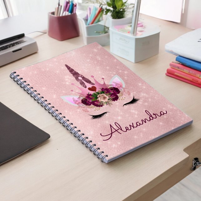 Rose Gold Unicorn Sparkle Princess Monogram Name Notebook (Creator Uploaded)