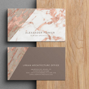 Rose gold veined marble stone architect office business card