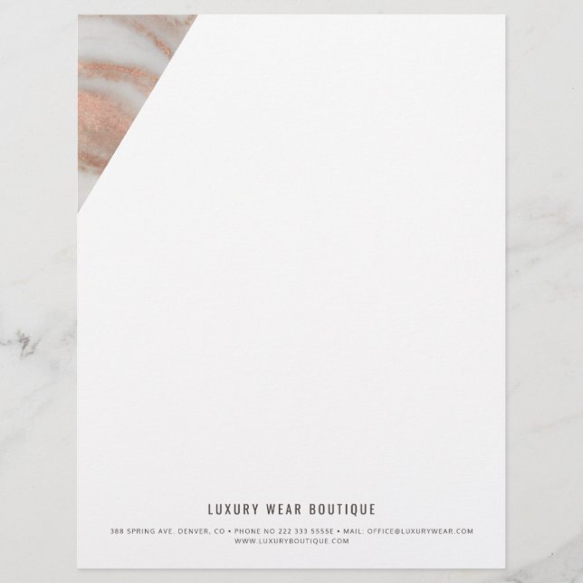 Rose gold veined marble stone business office custom letterhead (Front)