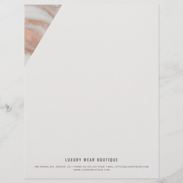 Rose gold veined marble stone business office custom letterhead (Front)